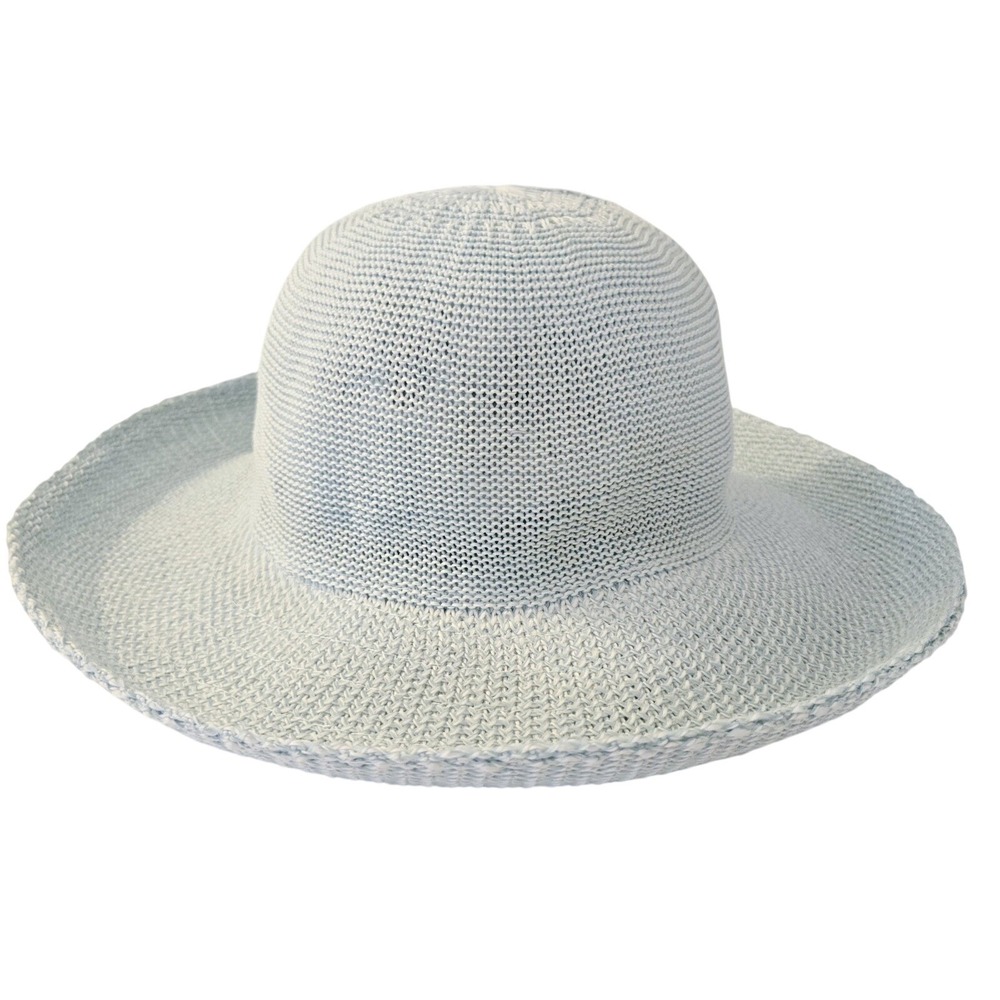 Angela & William Womens Blue Knit Wide Brim Sun Hat‎ One Size Beach Summer - Picture 2 of 5
